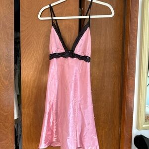 Pink and Black Satin Slip Dress